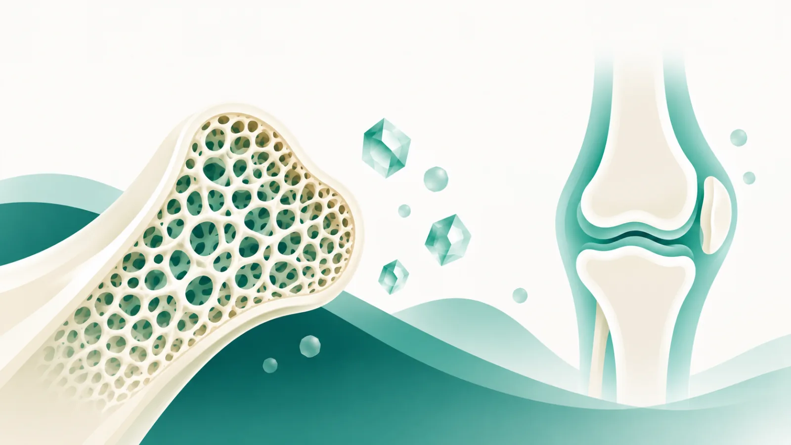 Illustration of the human skeleton highlighting bones and joints affected by parathyroid hormone and calcium regulation